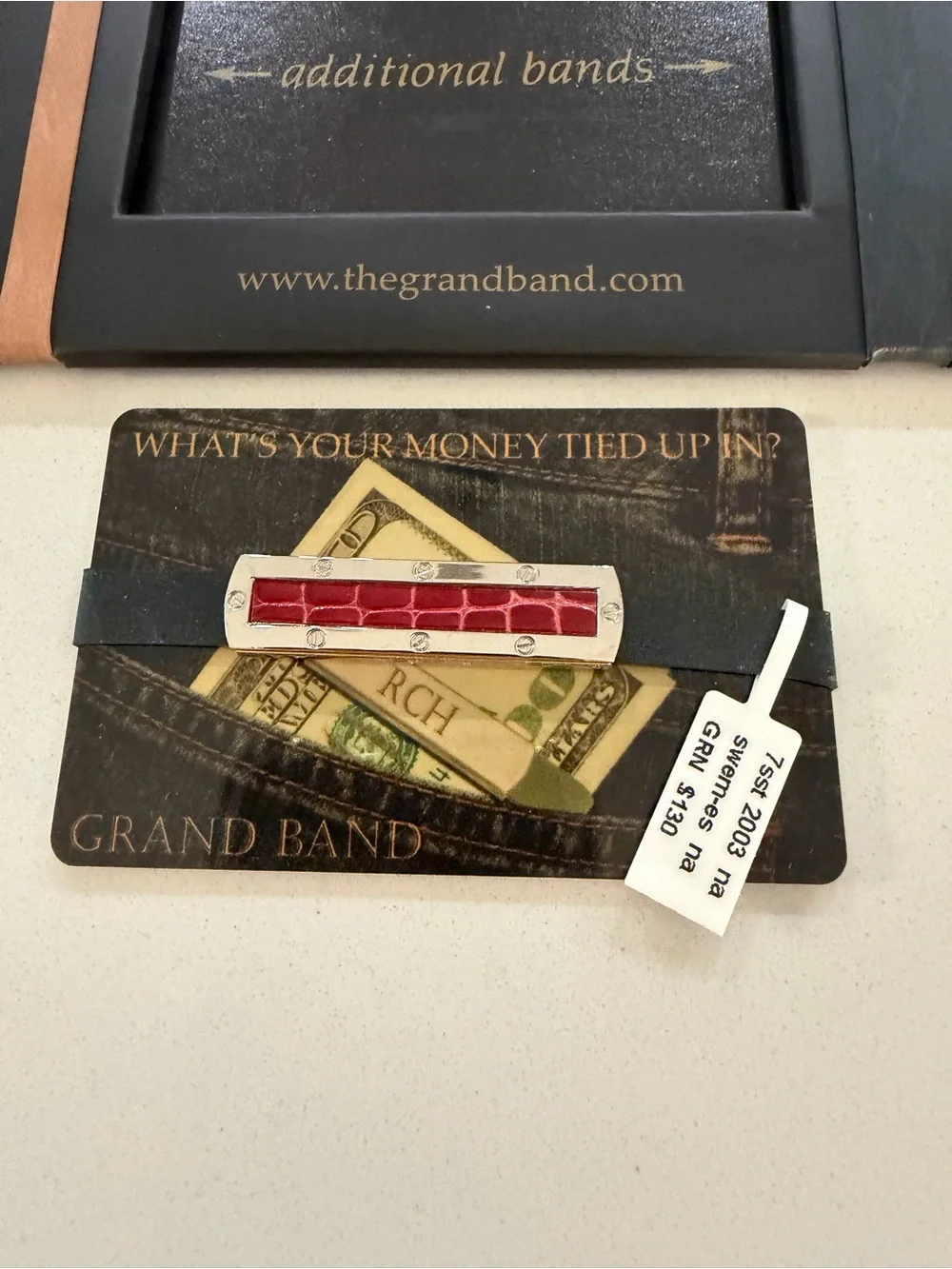 GRAND BAND Sterling Silver & Red Crocodile center Money Clip